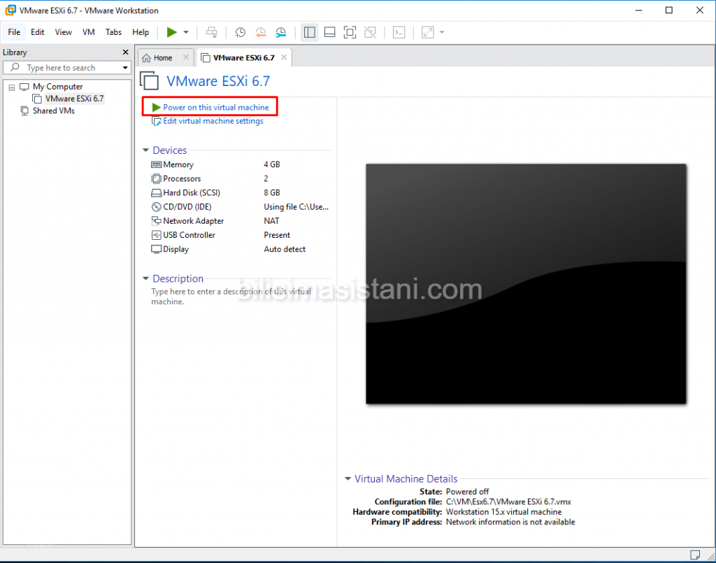 power on virtual machine