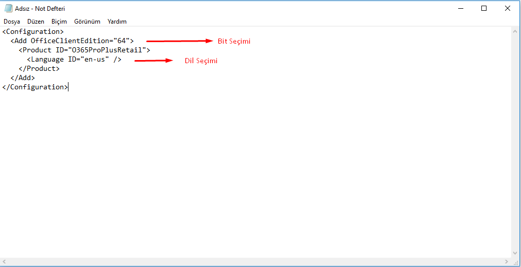 Office kurulum .xml dosyası